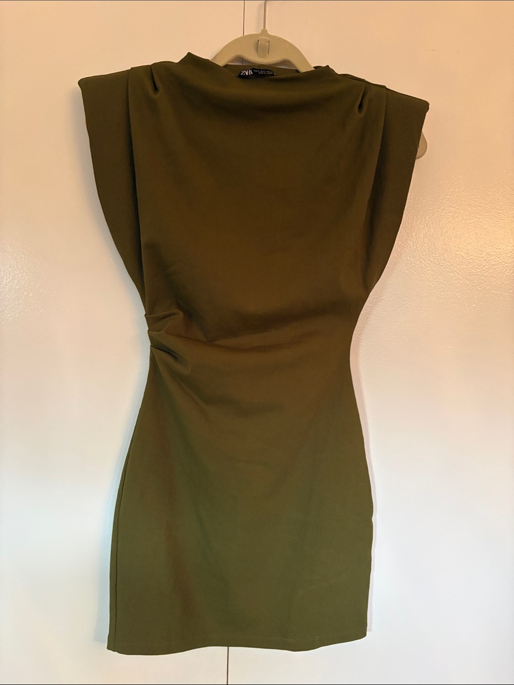 Zara Olive Green Structured Shoulder Dress